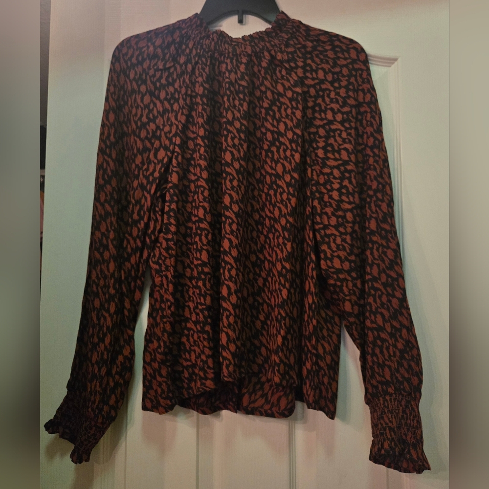 Garnet Hill Black and Orange Patterned Blouse